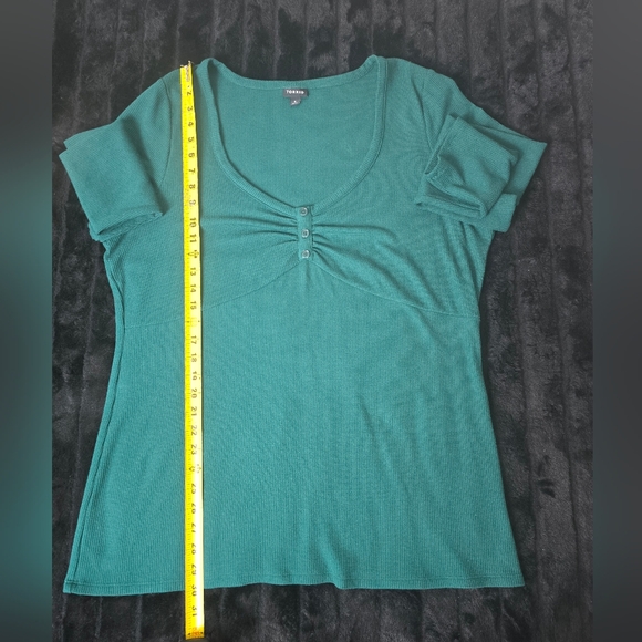 Torrid Women’s Teal Ribbed Long Sleeve Button Front Top Polyester Rayon Size 3 - Picture 5 of 10